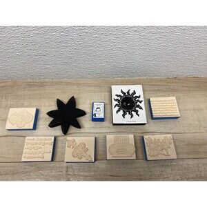 Set Of 9 Mixed Brands Foam Mounted Rubber Stamps